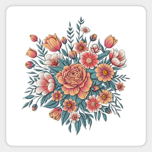 Roses Pattern. Hand Drawn Floral Illustration in Retro Style. Magnet